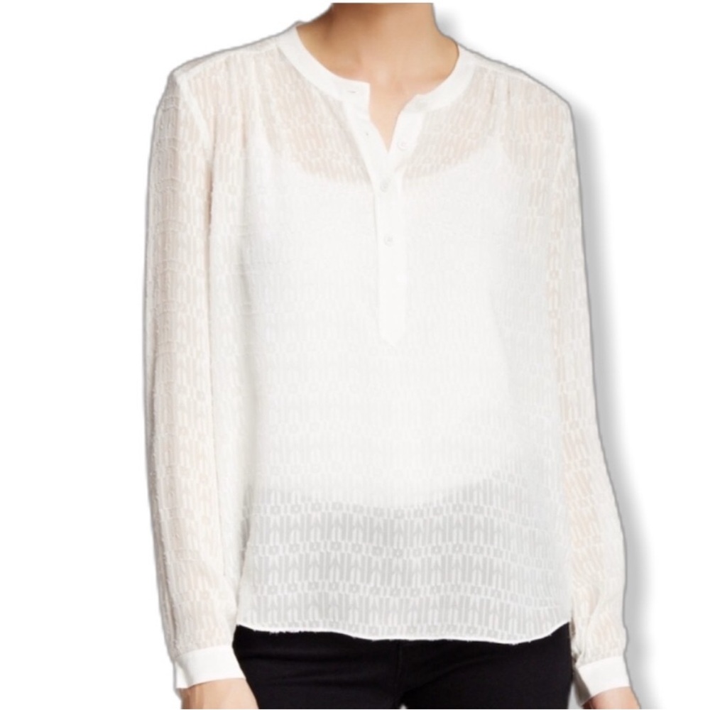 Rebecca Taylor Box Step Fil Coupe Sheer 100% Silk Blouse luxury Womens‎ size 12